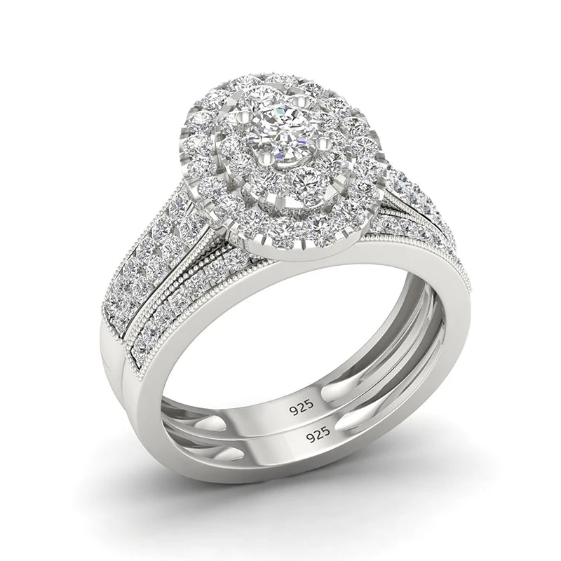 Luxury Fancy Engagement Moissanite Rings 2 Piece Solid Sterling Silver 925 Wedding Jewelry For Woman Diamond Girl Gift Certified