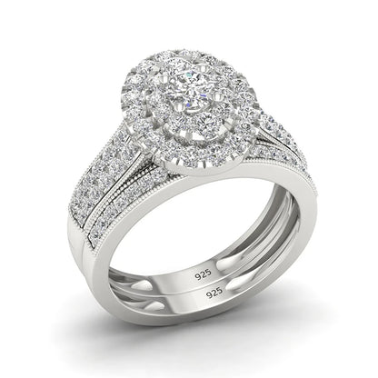 Luxury Fancy Engagement Moissanite Rings 2 Piece Solid Sterling Silver 925 Wedding Jewelry For Woman Diamond Girl Gift Certified