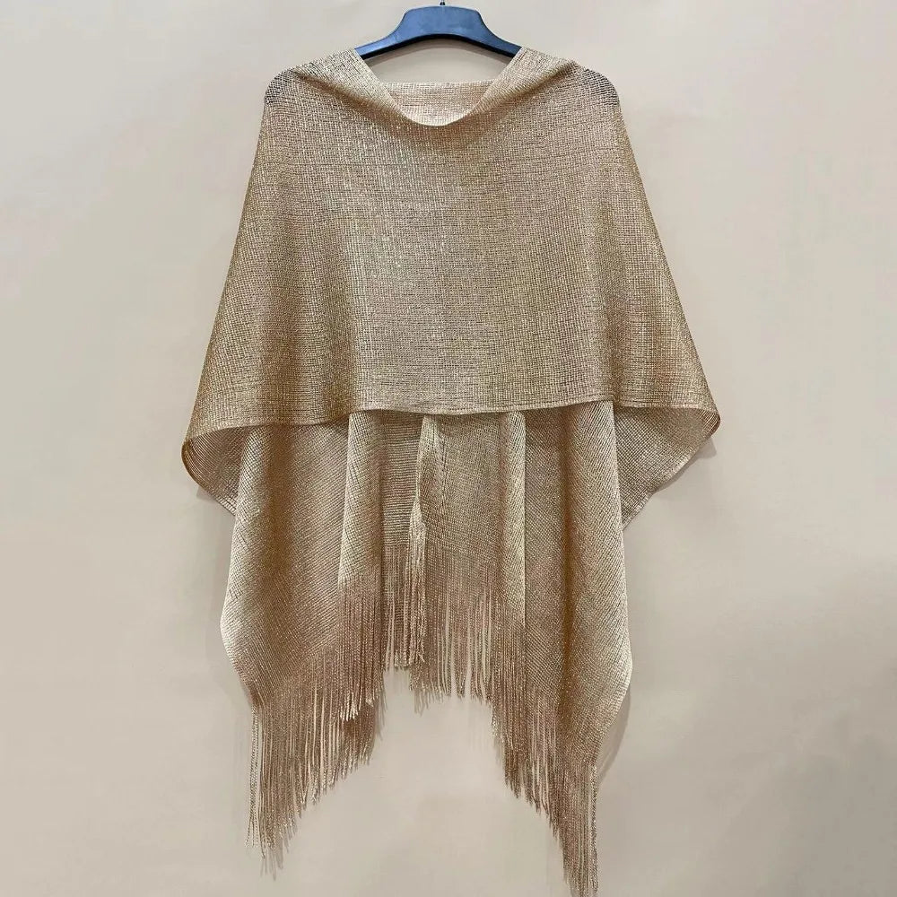 Summer Sun Protection Scarf Gold Silver Tassels Wedding Scarf Elegant Temperament Dresses Shawls for Women