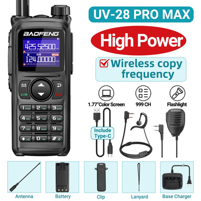 BAOFENG UV-28 PRO MAX Walkie Talkie 10W Multi-Band 999CH Wireless Copy Frequency Long Range Type-C AM FM UHF NOAA Two Way Radio