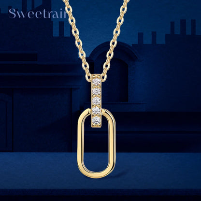 Sweetrain 2mm Moissanite Pandent Necklace Adjustable 925 Sterling Silver Paperclip Clavicle Chain for Women Daily Jewelry