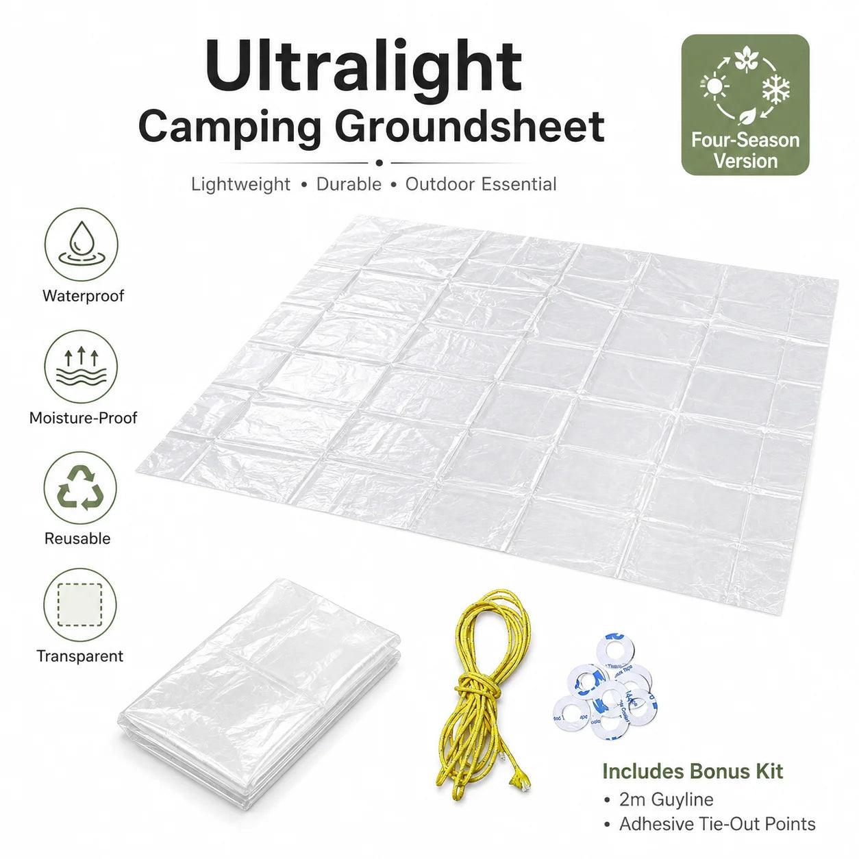 Four Season Ultralight Transparent Tent Groundsheet Waterproof Moisture Proof Camping Footprint Foldable Reusable Outdoor Tarp