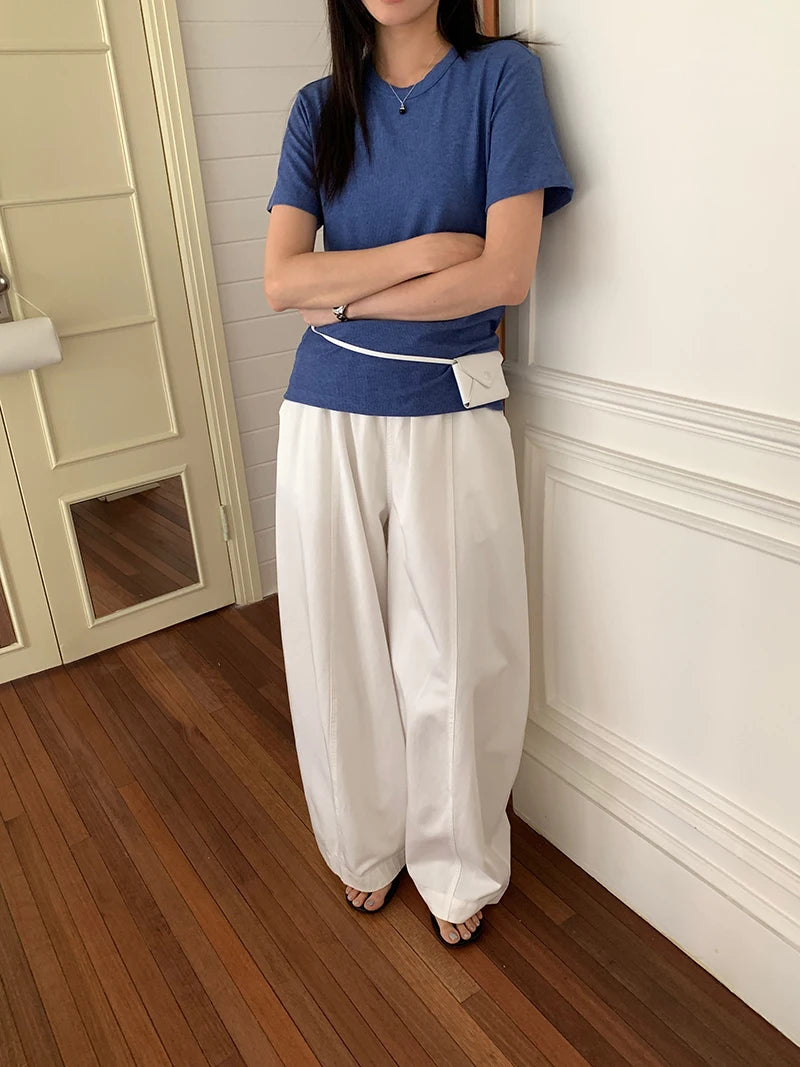 RZIV Summer women's casual solid color round neck short sleeved T-shirt