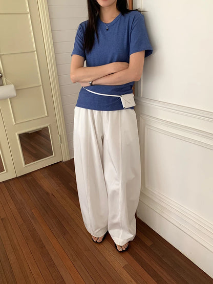 RZIV Summer women's casual solid color round neck short sleeved T-shirt