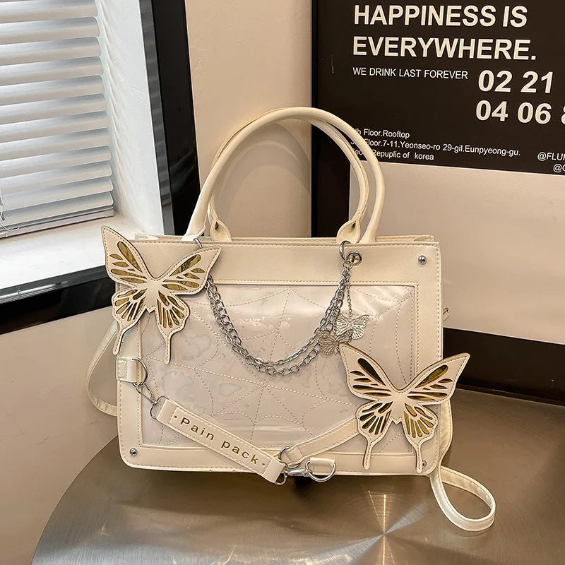 Sweet Y2k Lolita Butterfly Chain Shoulder Bags Trendy Gothic Harajuku Ita Bag Japanese Chic Women Transparent Handbags Crossbody