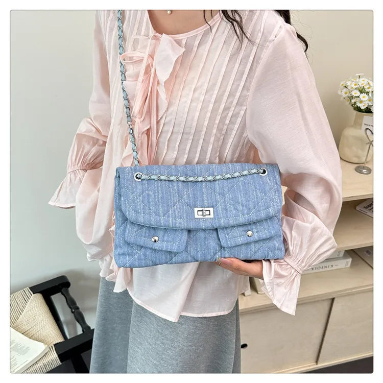 Korean Brand Shoulder Bag 2026 New Denim Side Bags for Women Ladies Crossbody Solid Fashion Chain Designer Daily Commuter City