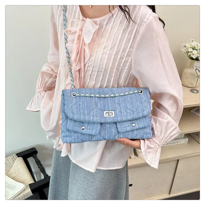 Korean Brand Shoulder Bag 2026 New Denim Side Bags for Women Ladies Crossbody Solid Fashion Chain Designer Daily Commuter City