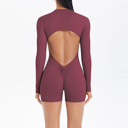 Women's Sports Shapewear Women Zipper Short Sleeve One Piece Gym Suit Breathable Quick Drying Sports Yoga Clothing Bodysuit