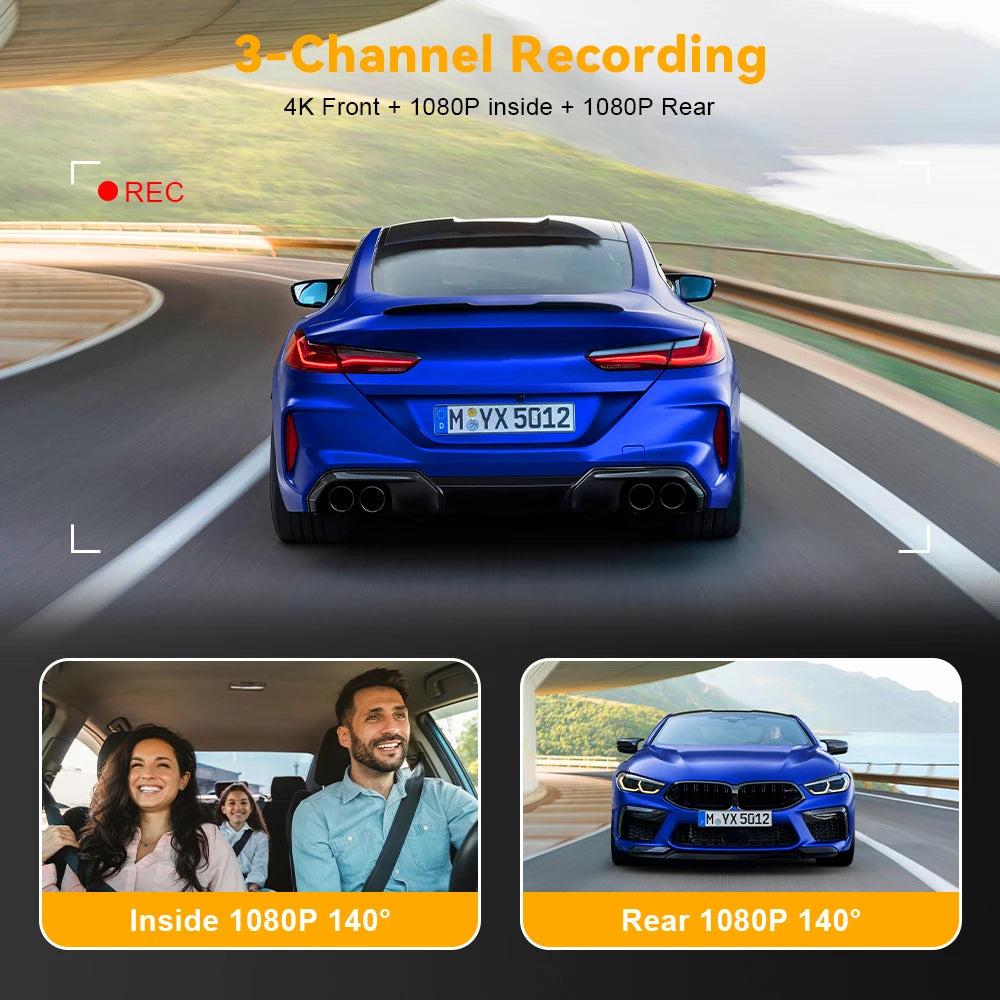 WIFI Dash Cam 3 Camera 4K UHD Car DVR 2/3Lens Camera Video Recorder Black Box GPS Dash Cam Auto Loop Recording Car Accessories