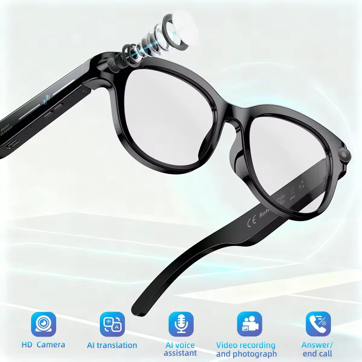 2026 New AI Smart Glasses with Video Camera Outdoor Sunglasses Wi-Fi Transfer BT Calling Audio Record Smart Wearable Headset