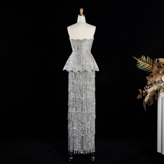 Sharon Said Two Piece Evening Dress Glitter Sequined Tassel Beaded Ruffles Women's Formal Wedding Party Gowns SS370 Customized