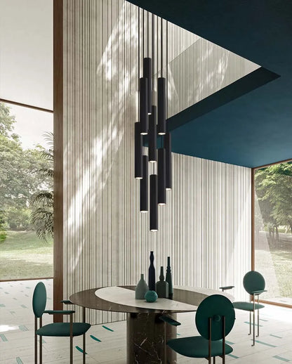 Modern LED Staircase Ceiling Chandelier Black Nordic Simple Indoor Lighting Fixture New Creative Design Island Long Hanging Lamp