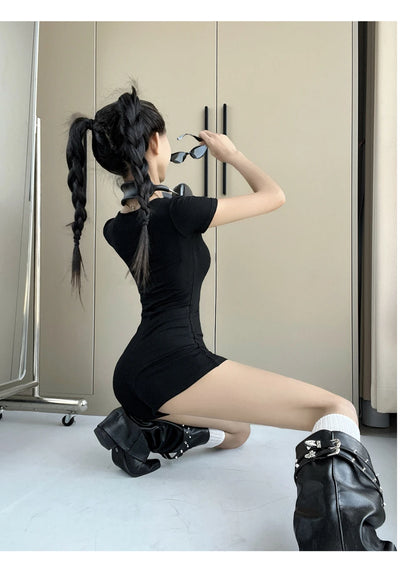 Womens Playsuits Yoga Low Neck Slim Fit Short Sleeve Jumpsuits Stretch One Piece Romper Sexy Fitness Female Sportwears Zipper