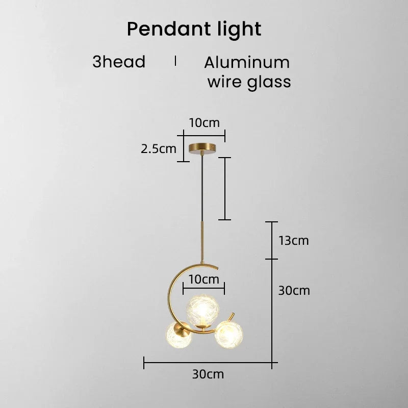 Medieval Bauhaus Gold Glass Ball Bubble Hanging LED Pendant Lights Creative Forged Lamps for Bedroom Home Decoration Chandelier