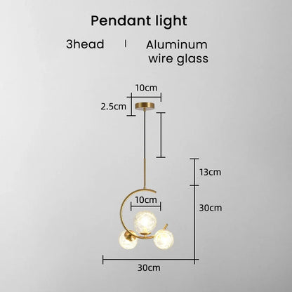 Medieval Bauhaus Gold Glass Ball Bubble Hanging LED Pendant Lights Creative Forged Lamps for Bedroom Home Decoration Chandelier