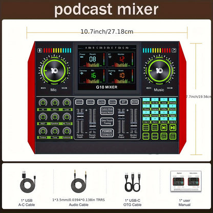 Tenlamp G10 Portable DJ Mixer Controller Equipment, Professional Audio Interface Sound Card with Voice Changer, XLR 3.5mm Mic for PC Laptop, Podcast Gaming Singing Karaoke Studio Recording
