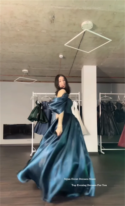 Xijun Modern Turquoise Evening Dresses Off The Shoulder A-Line Formal Prom Dresses Shiny Long Birthday Party Gowns Customized