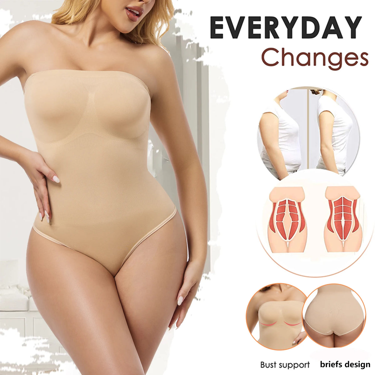 Women's Strapless Jumpsuit Shapewear New Sexy Briefs Bodysuit Butt Lifter Compression Waist Trainer Push Up Backless Shaper
