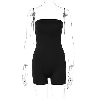 Bangniweigou White Strapless Tube Playsuit Spring Autumn High Stretchy Off Shoulder Tight Short Jumpsuit Casual Catsuit Shorts
