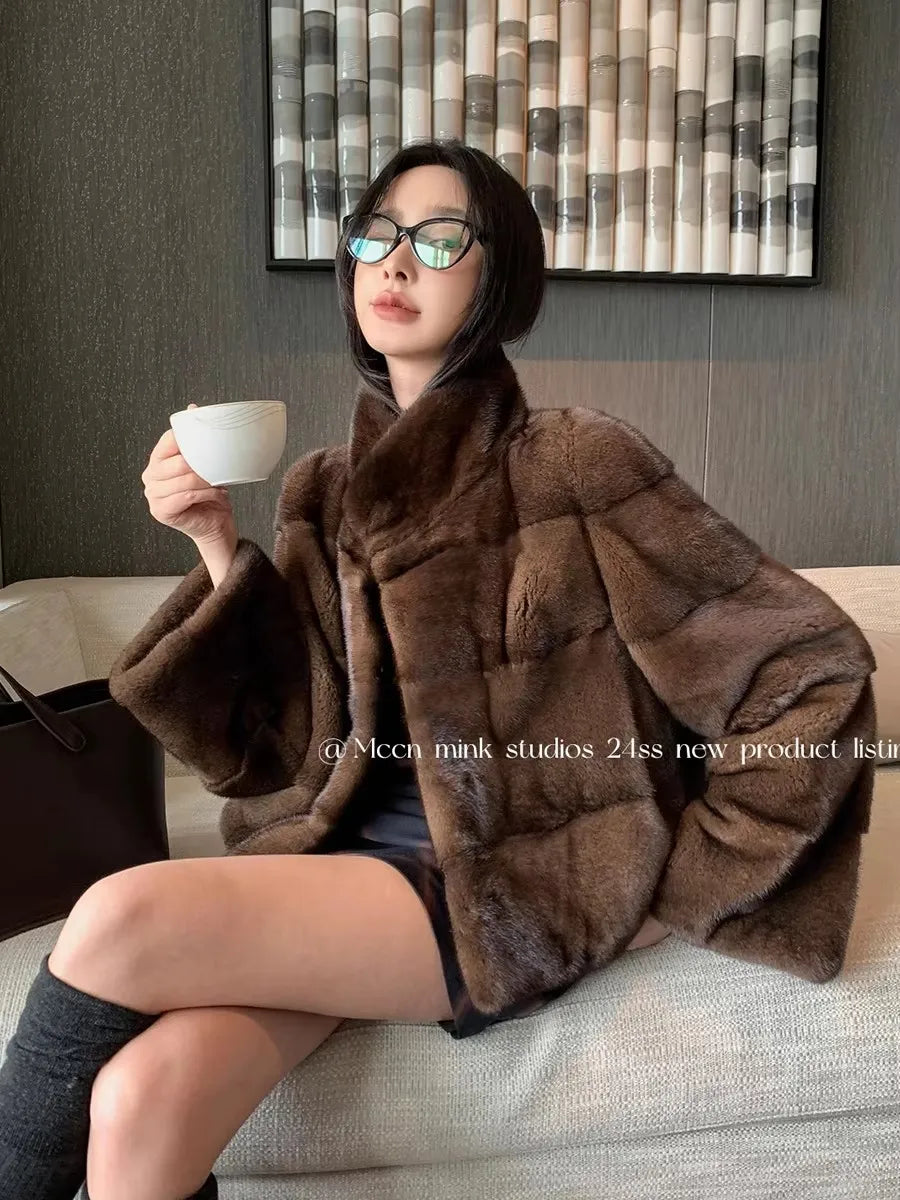 HDHOHR 2026 New Natural Mink Fur Coat Women Real Mink Fur Coat OutwearPark With Fur High Quality Female Warm Thick Winter Jacket