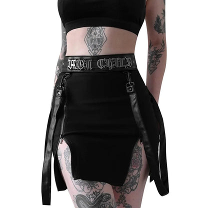 Y2k Skirt Dark Double Zipper Bag Hip Split Gothic Design Tight Skirt Harajuku Black Gothic Bag Hip Skirt Kawaii Vintage