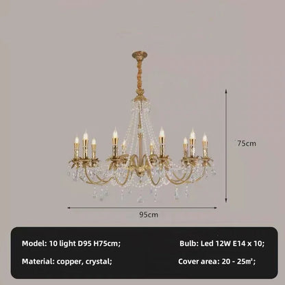 American Luxury Candle E14 Chandelier Living Room Lustre Crystal Hanging Lamp Copper Suspend Lamp Led Luminarias Decor Lamparas