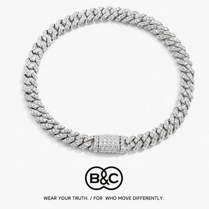 B&C 6MM VVS1 Moissanite Iced Out Bracelet Hip Hop Jewelry Silver Plated Brass Cuban Link Chain Bracelet for Female Wholesale