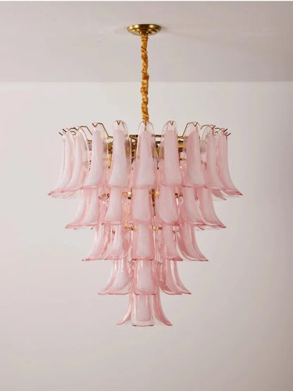French Murano Petal Glass Chandelier Dining Table Living Room Antique Style Pink Petal Glass Pendant Chandelier Lights Bedroom