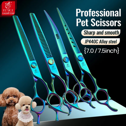 Fenice JP440C 7/7.5 Inch Professional Pet Dogs Grooming Scissors Kits Straight Curved Thinnier Chunker Shears Set For Dogs