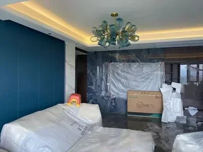 Modern Blue Glass Led Pendant Lamp Copper Designer Hanging Chandeliers for Living Room Bar Bedroom Suspension lustre Lights