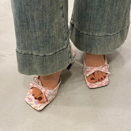 Women's Sandals Bow Elegant Fashion Shoes 2026 New Summer High Heels Slides Luxury Trend Open Toe Women Sandals Mujer Zapatos