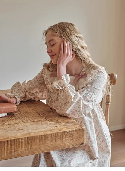 New Spring and Fall Ladies Nightgown Cute Sweet Lace Lacy Lazy Wind Girl Students Foreign-Style Pajamas Home Wear Dresses