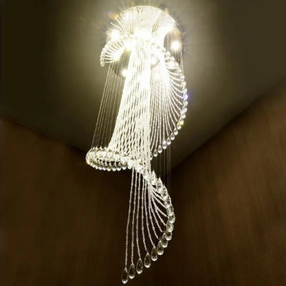 Modern Room Lights Spiral K9 Crystal Chandelier Staircase Creative LED Hanging Lamp Hotel Villa Decoraction Large Pendant Light