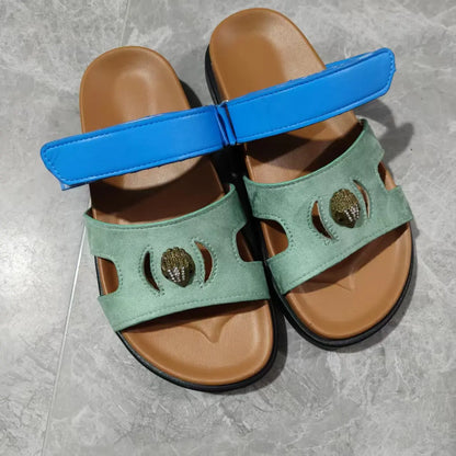 2026 New Fashion Color Matching Design Thick-soled Beach Slippers Women's Summer Trendy Style Metal Decorated Open-Toe Slippers
