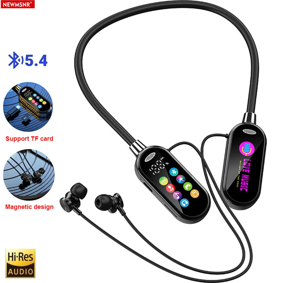 Long Battery Life HiFi Sound Bluetooth 5.4 Earphones with HD Mic Earbuds Wireless Headphones Sports Gaming Neck-hanging Headsets