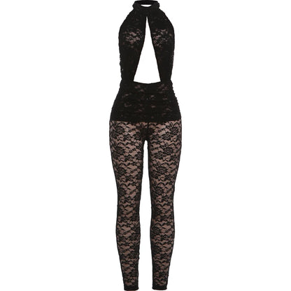 Weird Puss Sexy Jacquard Jumpsuit Women Backless Hollow Halter Trend Sleeveless Stretch Midnight Clubwear Patchwork Overalls