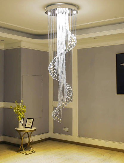 Modern Room Lights Spiral K9 Crystal Chandelier Staircase Creative LED Hanging Lamp Hotel Villa Decoraction Large Pendant Light
