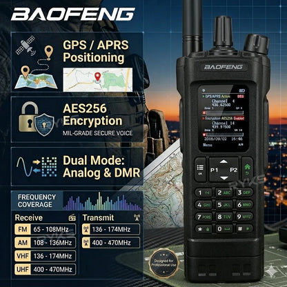 Tactical Hunting Baofeng Dm-32Uv Dual Band Dmr Digital Walkie Talkie 10W High Power Gps Aprs Aes256 Encryption Long Range Radio