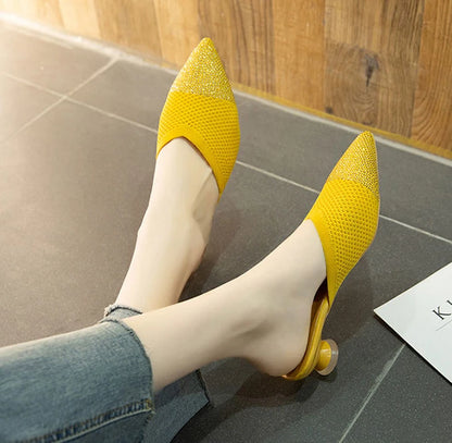 Elegant Medium Heel Women's Mules Shoes Women Designer Rhinestone Luxury Party Slippers Summer New 2025 Sandals Fashion Slipper