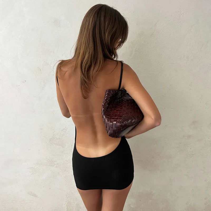 Backless Black Dress For Women Summer Clothing Y2k One Piece Sexi Night Dress Hot Club Outfits Spaghetti Strap Vestido Feminino