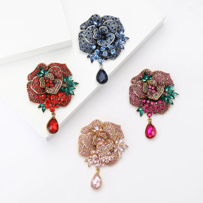 Rhinestone Heavy Pendant Flower Brooches for Women Unisex Glass Plant Pins Event Party Backpack Decoration Clothes Accessories