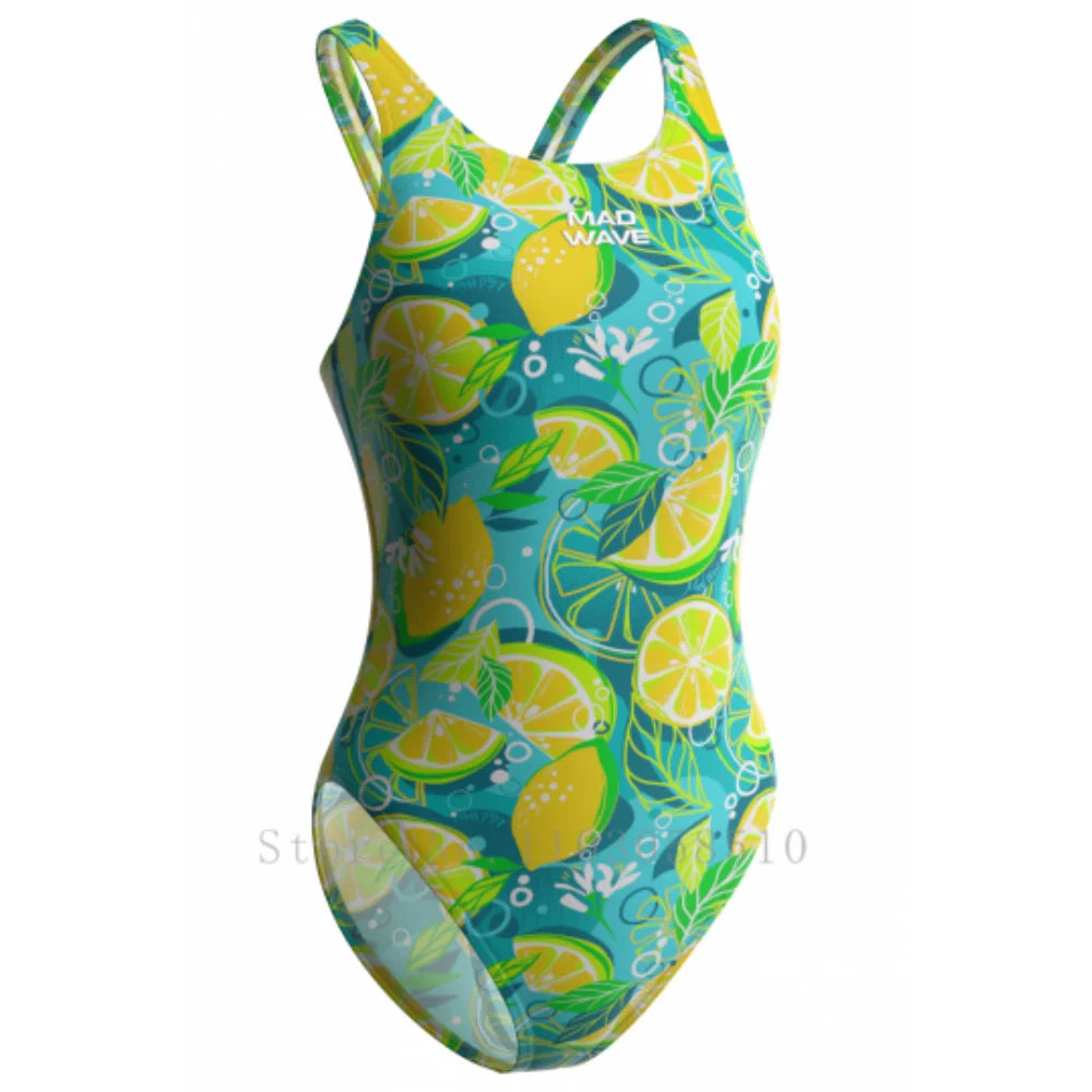 mad wave Triathlon Training Swimsuit Women Criss Cross Back One-piece Casual Beach Bathing Suit Print Bikini Sexy Swimwear