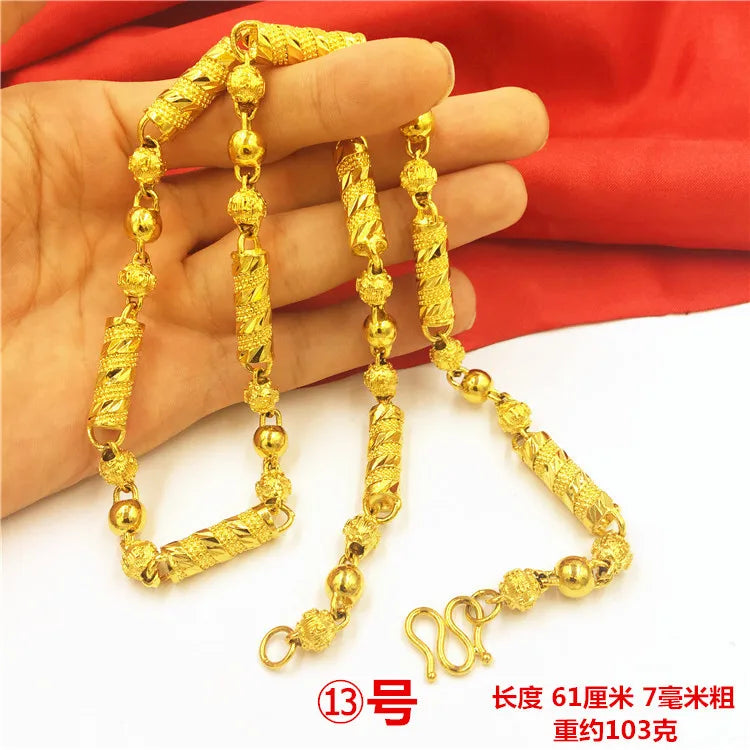 Bold Collection Necklace Men's 24K Gold AU999 - 24K Gold Double Dragon Head Bead, Hexagonal Cloud, Prestige Heirloom