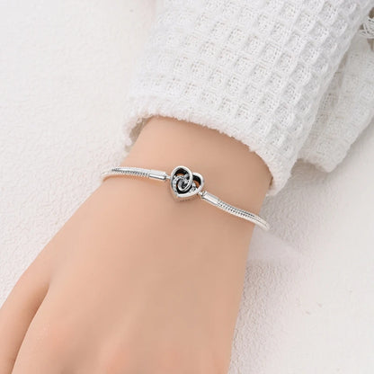 Silver 925 Bracelet Original Bracelets Colorful Zircon Heart Flower Cat Snake Chain For DIY Charms 17-20CM Luxury Jewelry Gifts