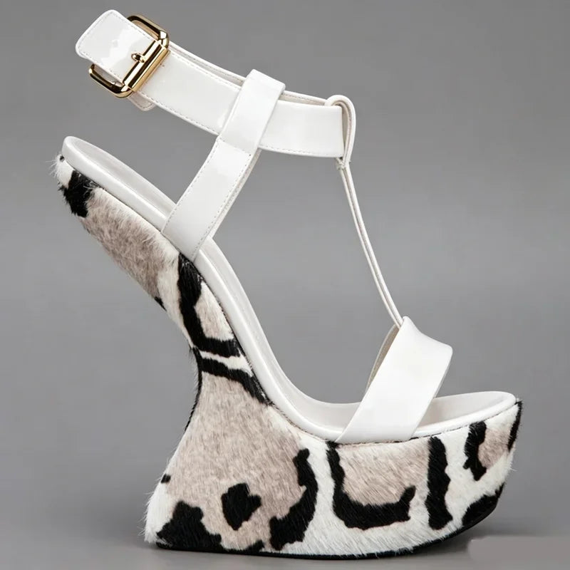 Strange Style Mixed Colors Fretwork Heel Sandals Pointed Toe Leather Size35-48Customized New Arrivals Fashion Women Modern Shoes