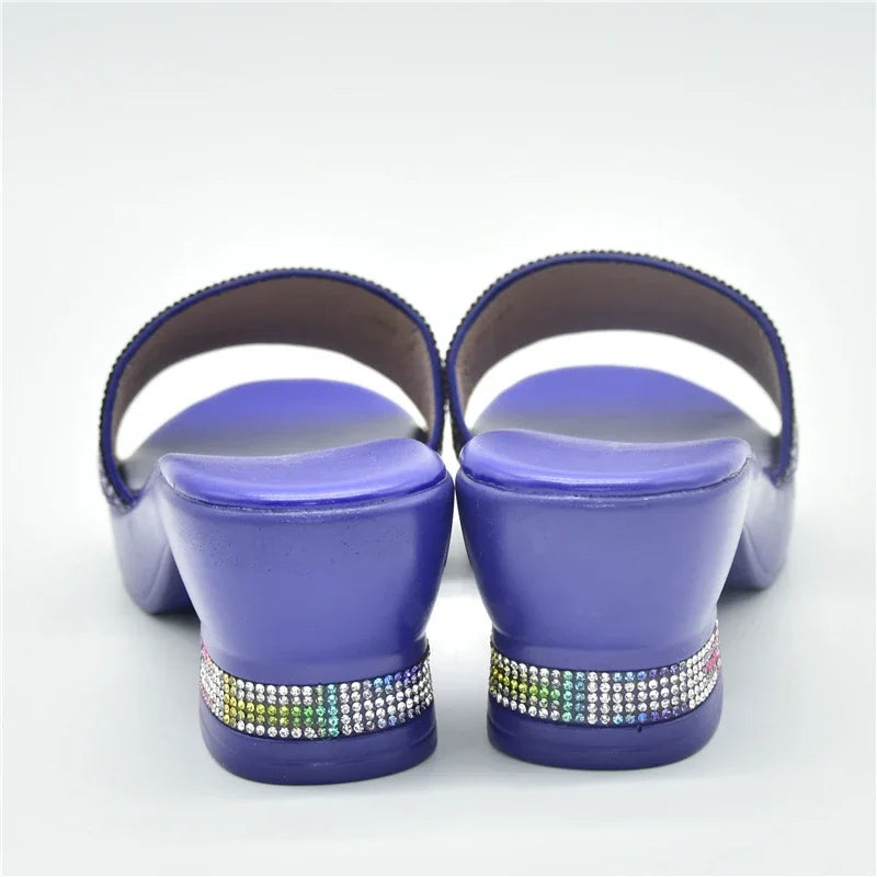 New African Wedding Shoes Decorated with Rhinestone Luxery Shoes Women Open Toe Shoes Slip on Italian Ladies Shoes and Sandals