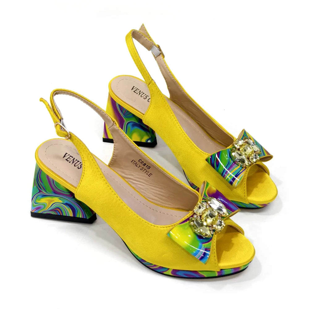 Venus Chan 2024 Fashion Purple Color Painted Rhinestones Elegant Peep Toe Sandals Shoes and Bag Set Italian Heels for Womens