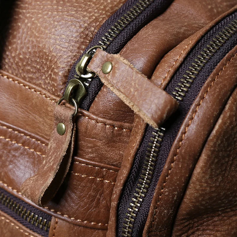 Vintage Large Capacity Men's Top Layer Cowhide Travel Bag Genuine Leather Crossbody Bag Hand-Held Short Distance Luggage Bag