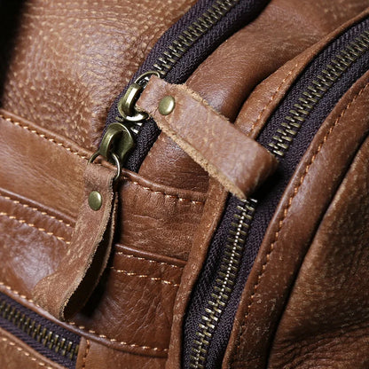 Vintage Large Capacity Men's Top Layer Cowhide Travel Bag Genuine Leather Crossbody Bag Hand-Held Short Distance Luggage Bag