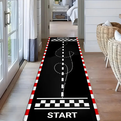 VIKAMA Racing Track Carpet: Washable, Durable Motorcycle Parking Mat for Entryways, Hallways, and Home Interior Decoration